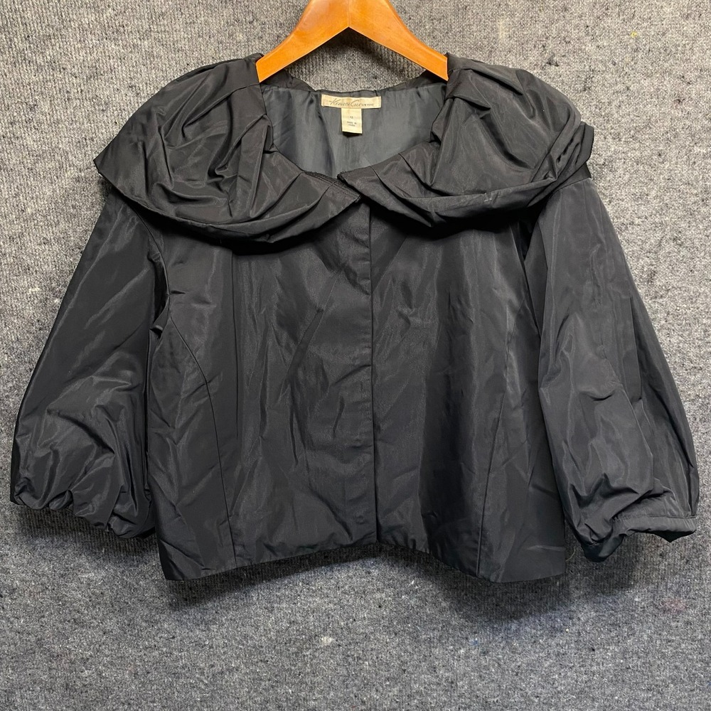 Kenneth Cole New York Womens 12 Black Cropped Jacket Ruched Ruffle Collar 3/4